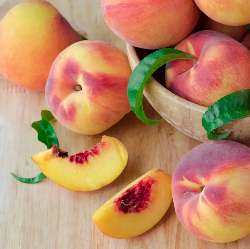 Fresh sliced yellow peaches