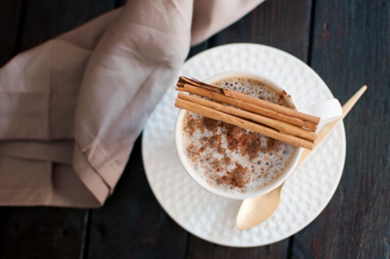 A fresh, hot cup of Cafe Mexicano (Cafe de Olla) topped with fragrant cinnamon.