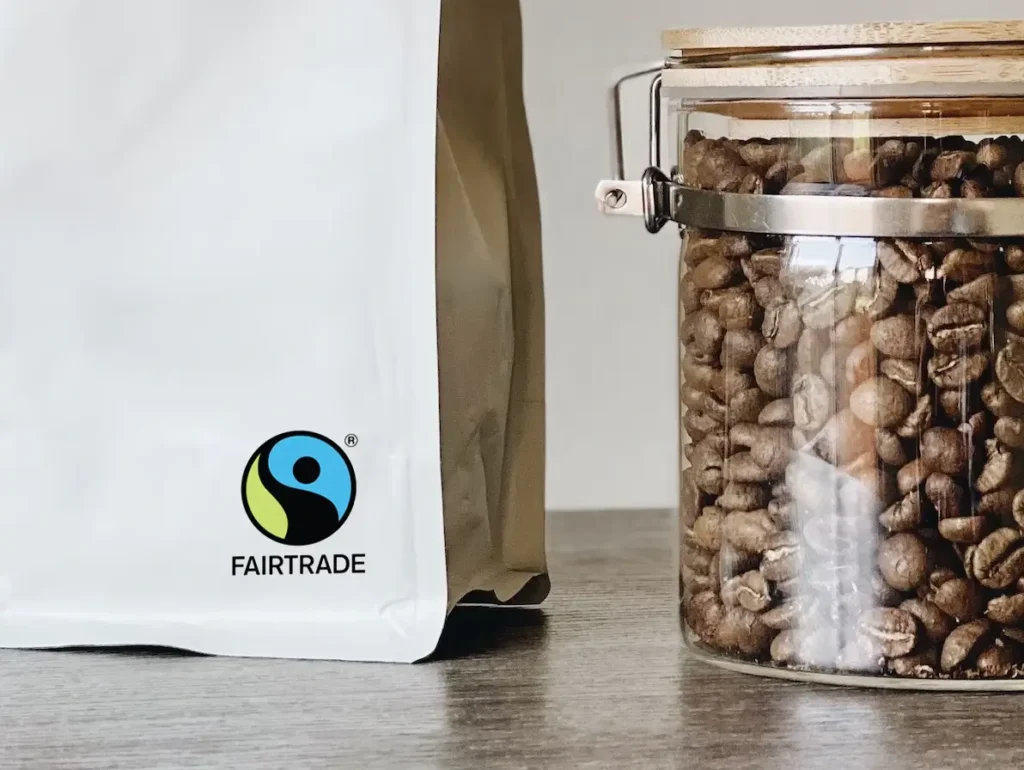 fairtrade certification badge on a bag of coffee