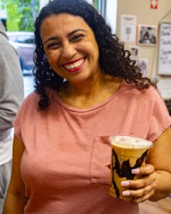 Charlene was so happy to get her caffeine fix! She ordered one of our signature drinks, The Tuxedo, made with our always-available nitro cold brew coffee.