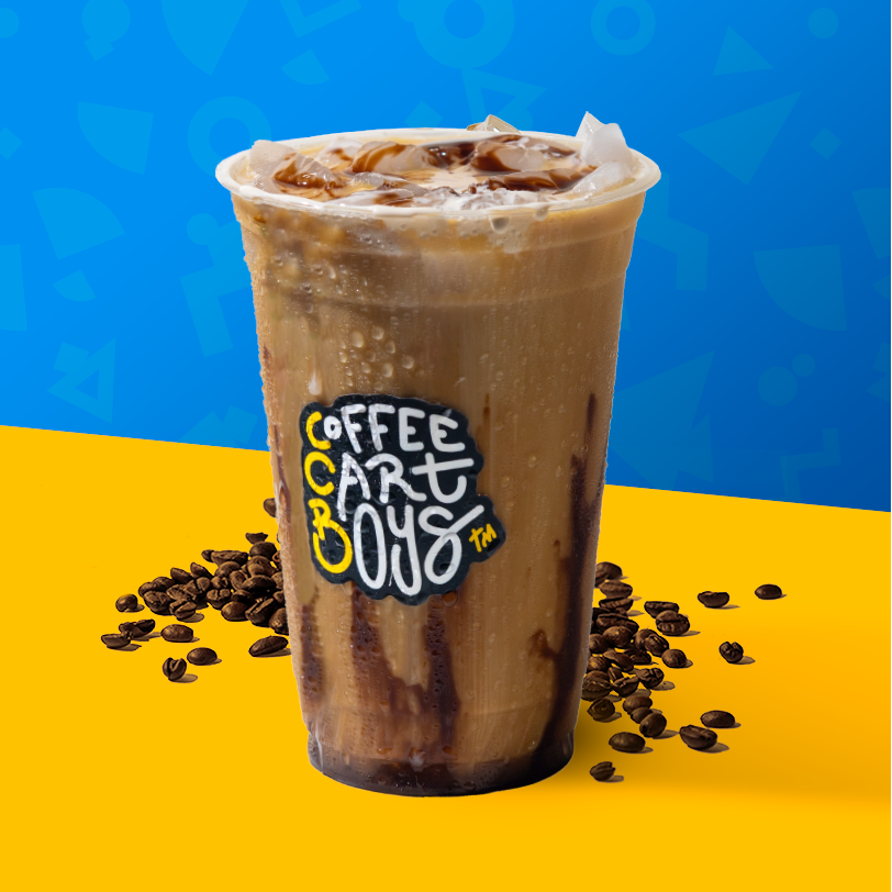 Mobile Coffee Bar Menu item, "Rollo": hot or iced coffee with chocolate and caramel with/without milk.